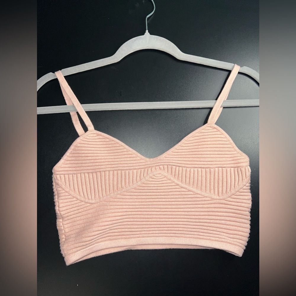 Aerie Peachy Pink Knit Wool blend Crop Top Size Small EUC